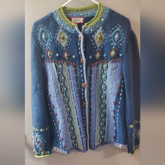 Newari Sweaters - Newari Hand Knit In Nepal Colorful Knit Women's Sweater.sz L/XL